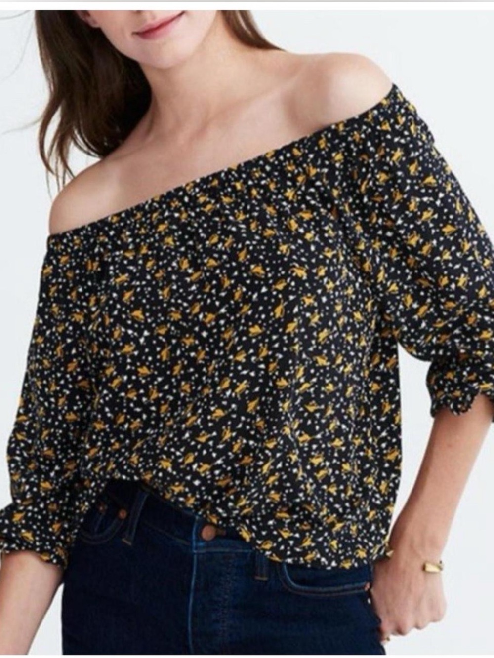 Madewell Leaf Print 100% Silk Peasant Style Boho Blouse Top Tie Sleeves Size L